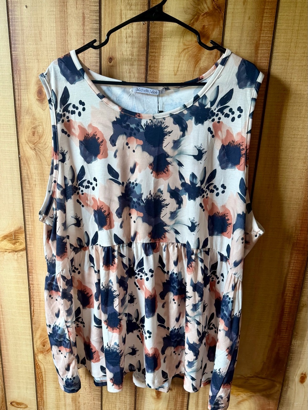 Michelle Mae Floral Sleeveless Peplum Tank in Blush and Navy